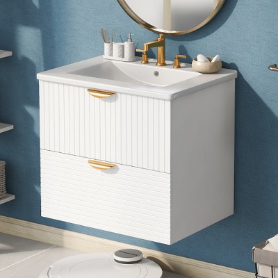 ALEXOUN 24" Freestanding Bathroom Vanity with Sink,Bathroom Storage Cabinet with 2-Tier Drawer & Undermount Ceramic Basin for Small Bathrooms