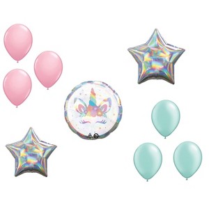 LOONBALLOON Unicorn Theme Balloon Set, Unicorn Party Holographic Balloon, 2x Star foil and 6x latex balloons - 1 of 1