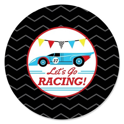 Big Dot of Happiness Let's Go Racing - Racecar - Baby Shower or Race Car Birthday Party Circle Sticker Labels - 24 Count