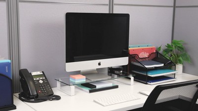 Elevate Clear Glass Monitor Stand with Organizational Space
