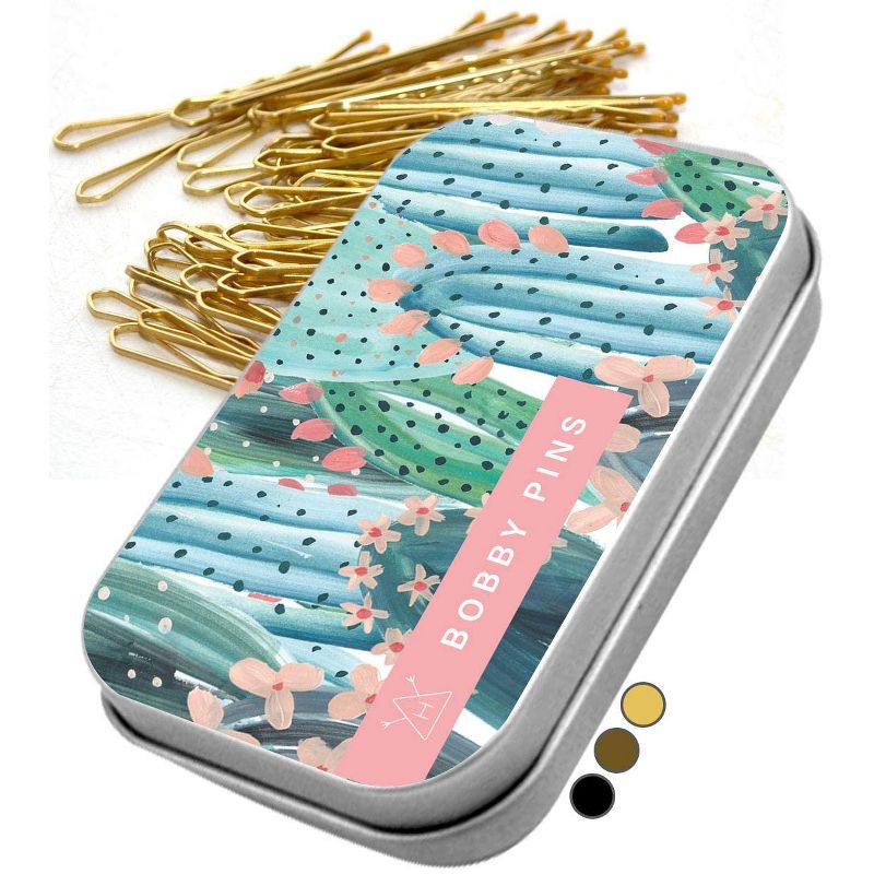 Hawwwy Bobby Pins with Cactus Style Case for Buns, 300 Pieces, Gold, 1 of 4