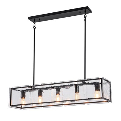 LLHZSY Glam Clear Ice Glass Chandelier, 39 2/5" Wide 5-Light Fixture for Dining Room Kitchen Island-Black