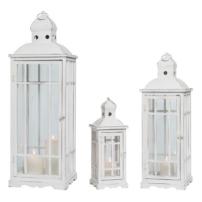 VIP Metal 37.5 in. Whitewash Wood Lanterns Nested Set of 3