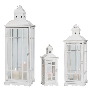 VIP Metal 37.5 in. Whitewash Wood Lanterns Nested Set of 3 - 1 of 2