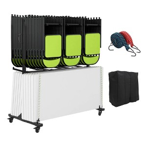 Folding Chair Dolly Cart on Wheels, Adjustable Metal Rack with Cover, Holds Chairs or Tables - 1 of 4