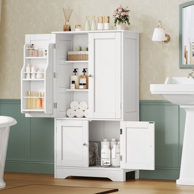 USIKEY Pantry Cabinet, Kitchen Pantry Storage Cabinet with Doors and Adjustable Shelves, Food Pantry for Kitchen, Dining Room, Living Room,White