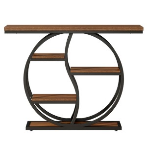 Resenkos Wood Console Table, Entryway Table, Industrial Sofa Table with Metal Frame， Brown Brown And Black - 1 of 4