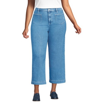 Lands' End Women's Denim High Rise Wide Leg Crop Jeans