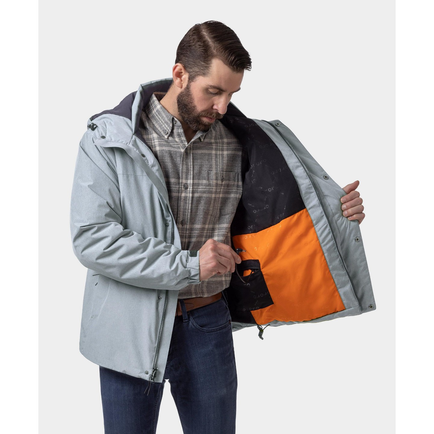 Мужские куртки Ororo 4-Zone Thermolite Heated Padded Jacket with Battery (Gray, 2XL) — фото 5