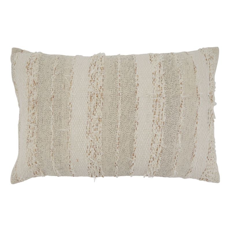 Saro Lifestyle Fringe Stripe Design Throw Pillow With Poly Filling, Ivory, 1 of 3