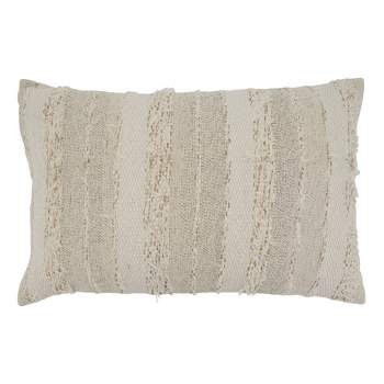 Saro Lifestyle Fringe Stripe Design Throw Pillow With Poly Filling, Ivory