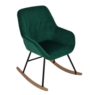 LuxenHome Upholstered Green Velvet Rocking Chair, Modern Accent Chair
