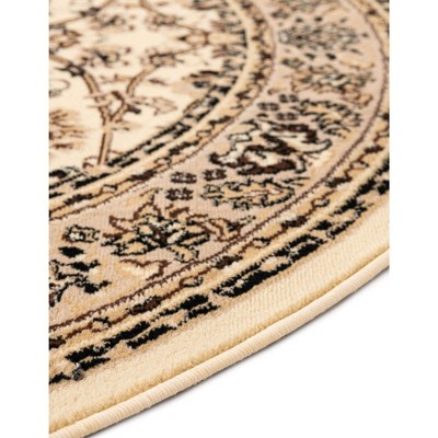 Ivory and Black Round Synthetic Stain-Resistant Area Rug