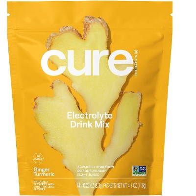 Cure Hydration Hydrating Electrolyte Mix, Ginger Turmeric, 14 Packets, 0.29 oz (8.3 g) Each