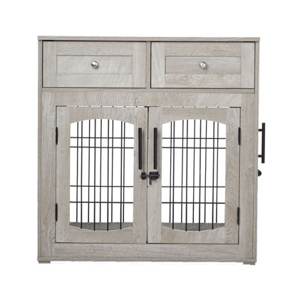 Dog Crate Furniture with Drawers,31.5'' Large Dog Crate with Cushion,Wooden Dog Kennel for Medium/Small Dog,Dog Crate End Table Up to 70 Lbs