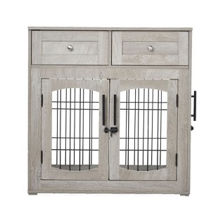 Dog Crate Furniture with Drawers,31.5'' Large Dog Crate with Cushion,Wooden Dog Kennel for Medium/Small Dog,Dog Crate End Table Up to 70 Lbs - 1 of 4