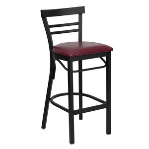 Emma and Oliver Two-Slat Ladder Back Black Metal Restaurant Dining Barstool - 1 of 4