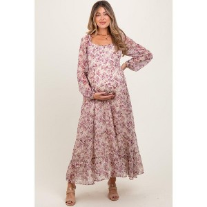 PinkBlush Mauve Floral Floral Chiffon Maternity Maxi Dress Small