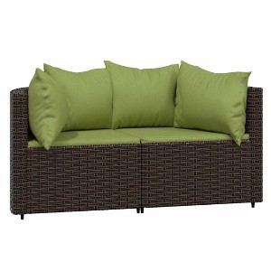 vidaXL Patio Loveseats 2 Pcs Corner Sofas Brown Poly Rattan Cushions Modular and Weather Resistant Outdoor Garden Set, 24.8"x24.8"x22.6" - 1 of 4