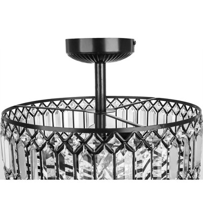 Elegant Hollywood Bronze & Glass Drum Ceiling Light with K-9 Crystals
