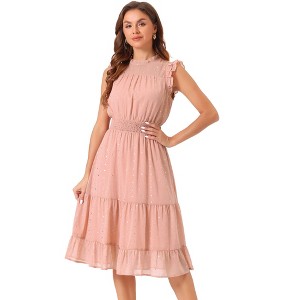 Allegra K Women's Sleeveless Smocked Waist Gilding Metallic Stars Chiffon Party Dress - 1 of 4