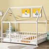 TiramisuBest Full Size House Floor Wooden Bed with Roof Frame Safety Guardrails Imaginative Playhouse Design for Kids Bedroom - 3 of 4