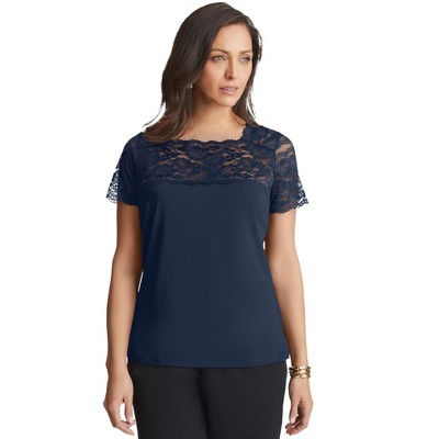 Jessica London Stretch Lace Neckline Top