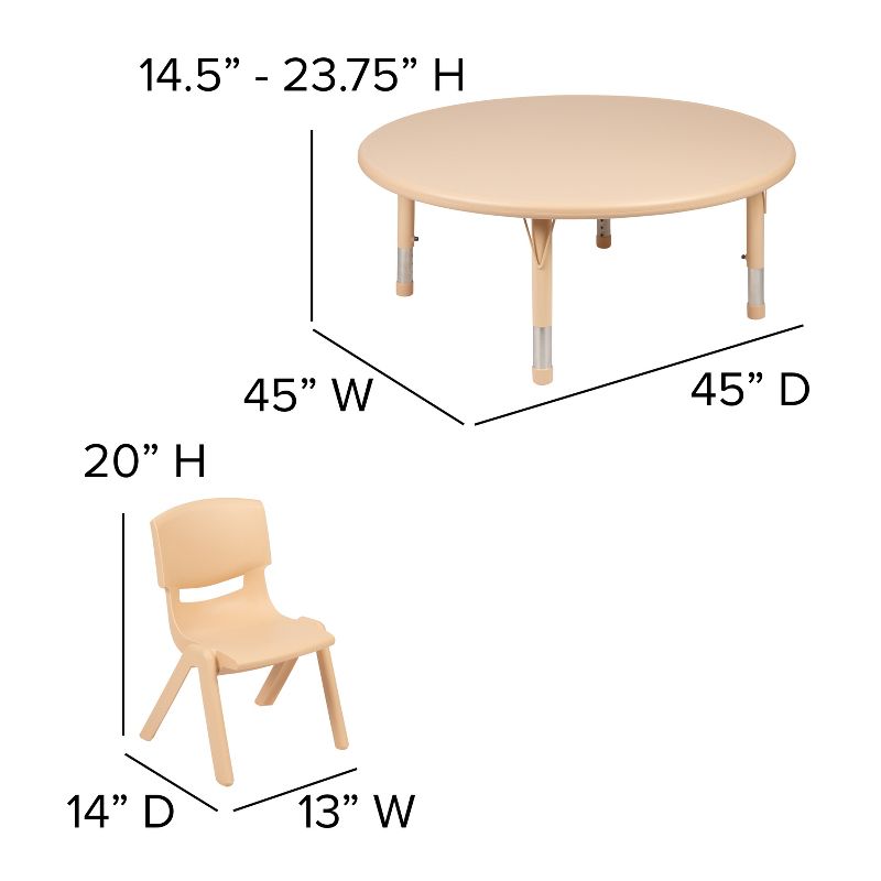 Flash Furniture 45" Round Plastic Height Adjustable Activity Table Set with 4 Chairs, 5 of 10