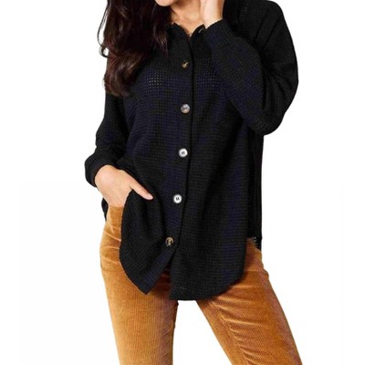 Women's Elegant Waffle-Knit Collared Shirt - Double Take