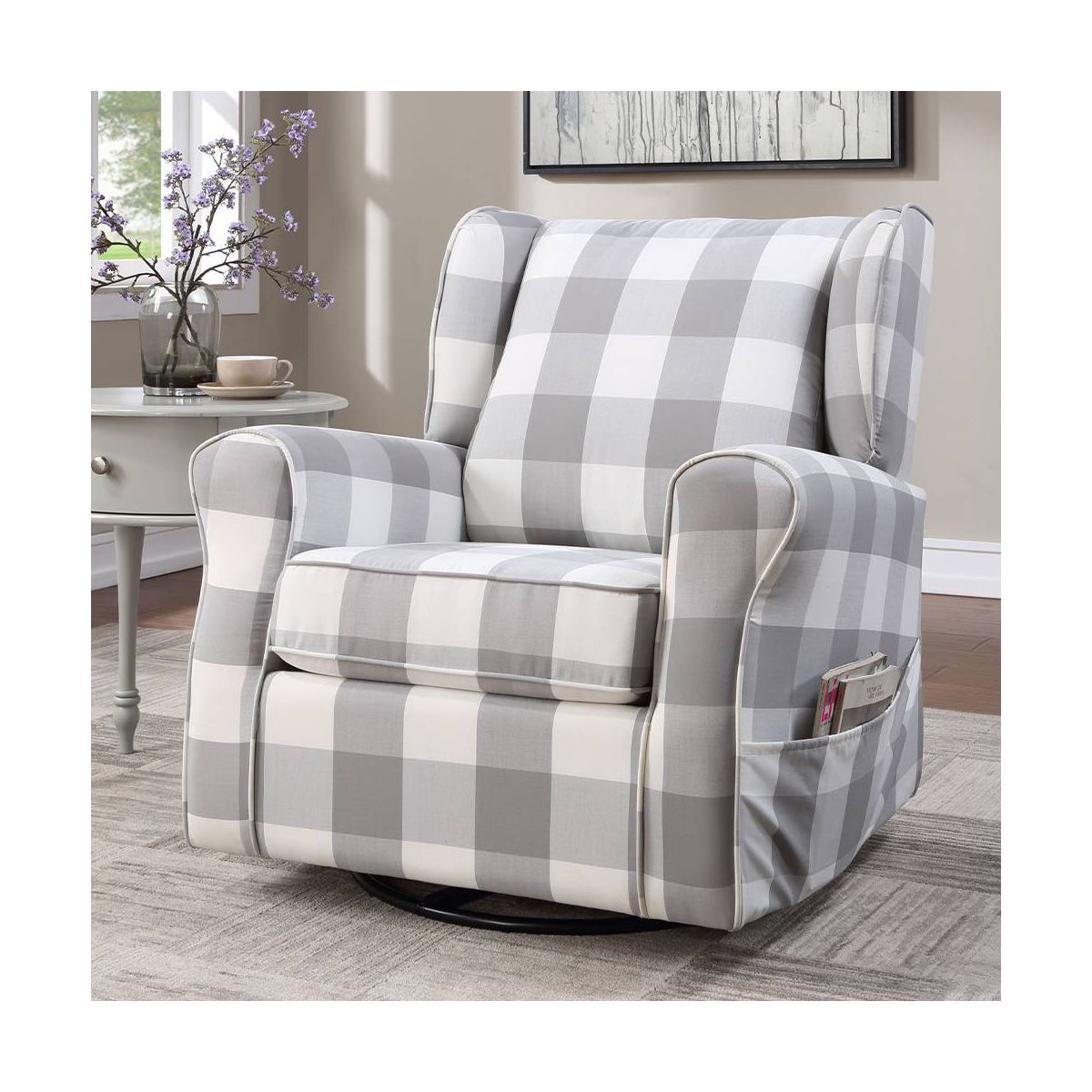 Acme Furniture Patli 35" Accent Chairs Gray Fabric: Flannel Upholstery, Swivel Base, Wood & Metal Frame - thumbnail 2