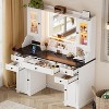 PAKASEPT Farmhouse Vanity Desk with Mirror and Lights, with Power Outlet, 5 Drawers, 4 Cabinets, 3 Lighting Modes&Storage Shelves - 2 of 4