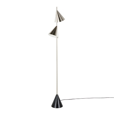 65" Plated Nickel and Black Faux Marble Cone Floor Lamp