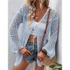 Coolmee Women's Cardigan Tie Front Shrug Midweight Knit Hollow Out Long Sleeve Cardigan - 3 of 4