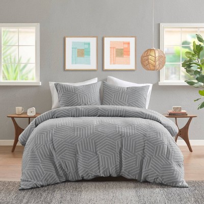 Full/Queen Grey Blue Microfiber Matelasse Jacquard Duvet Cover Set