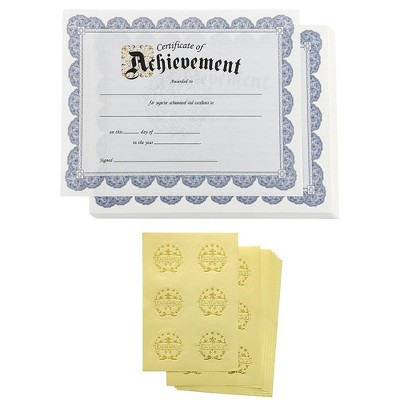 Best Paper Greetings 48-Pack Certificate of Achievement, Excellence Gold Foil Seal Included for Student & Employee Recognition, Blue, 8.5" x 11"