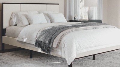 King Dark Brown Upholstered Wood Frame Platform Bed with Headboard