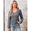 Womens V Neck Drop Shoulder Knit Pullover Long Sleeve Sweater - 3 of 4