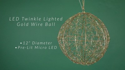 12" Gold Wire Ball with LED Twinkle Lights