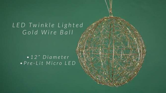 Northlight LED Twinkle Lighted Wire Ball Outdoor Christmas Decoration - 12" - Gold, 2 of 7, play video