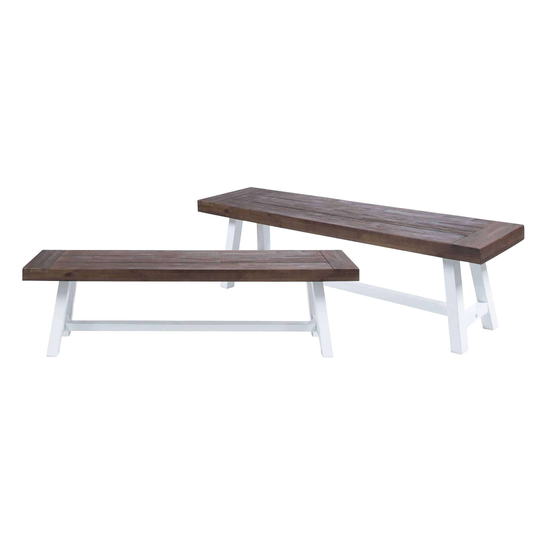 Dexmalle Brown + White Rustic Outdoor Patio Bench,Set of 2