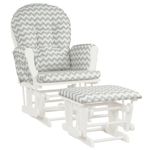 White glider rocker with clearance gray cushions