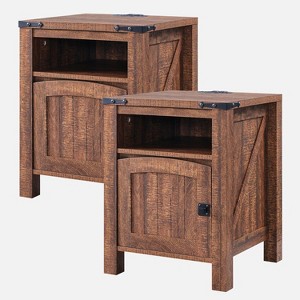 SinCiDo Farmhouse Nightstand Set of 2 w/Charging Station, 18" Rustic Wood End Tables w/Adjustable Shelves, Side Table for Bedroom, Reclaimed Barnwood - 1 of 4