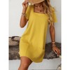 Womens Solid Color Casual Summer Square Neck Short Sleeve Mini Dresses with Pockets - 2 of 4