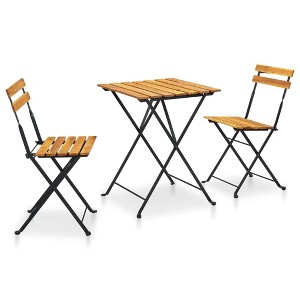 vidaXL 3 Piece Bistro Set - Foldable and Durable Design in Solid Acacia Wood and Sturdy Steel - Ideal for Indoor or Outdoor Dining - 1 of 4
