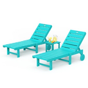 Patio Chaise Lounge Chair Outdoor, HDPS Material, Outdoor Pool Lounge Chairs with 5-Position Backrest, with Wheels for Outside, Poolside, Beach - 1 of 4