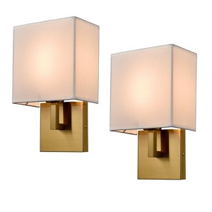 CLAXY Modern Wall Lamp Brass Finish with White Fabric Shade Bedside - 1 of 4