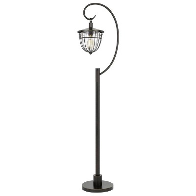 63" Alma Metal and Glass Down Bridge Lantern Style Floor Lamp (Includes Light Bulb) Dark Bronze - Cal Lighting