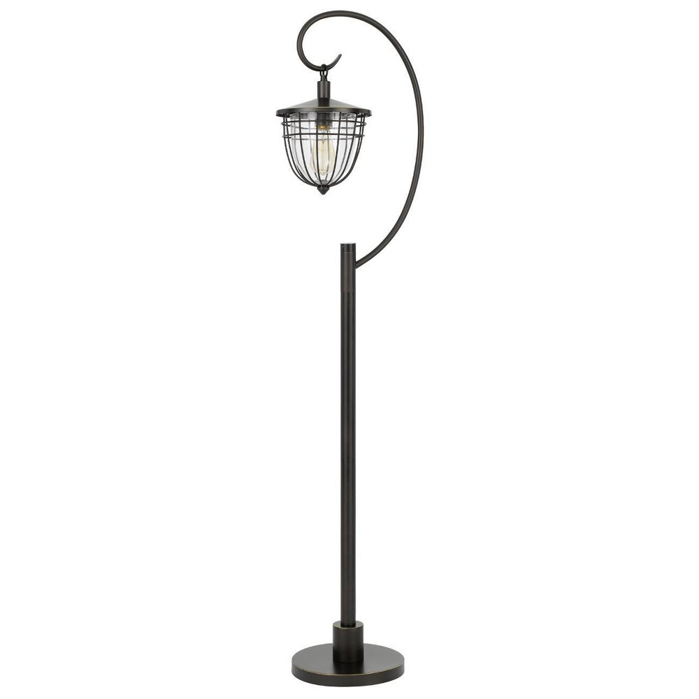 63"" Alma Metal and Glass Down Bridge Lantern Style Floor Lamp (Includes Light Bulb) Dark Bronze - Cal Lighting -  81417617