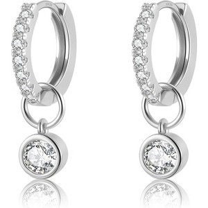 Cute Dangle Huggie Earrings - Gold Plated Sterling Silver with CZ Butterfly & Star Charms, Small Cartilage Hoops - 1 of 4