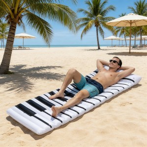 Jasonwell Inflatable Pool Mat Float for Adults, 70"x33" Lounger with Pillow Headrest, Portable Flat Tanning Float, Piano Design, White/Black - 1 of 4